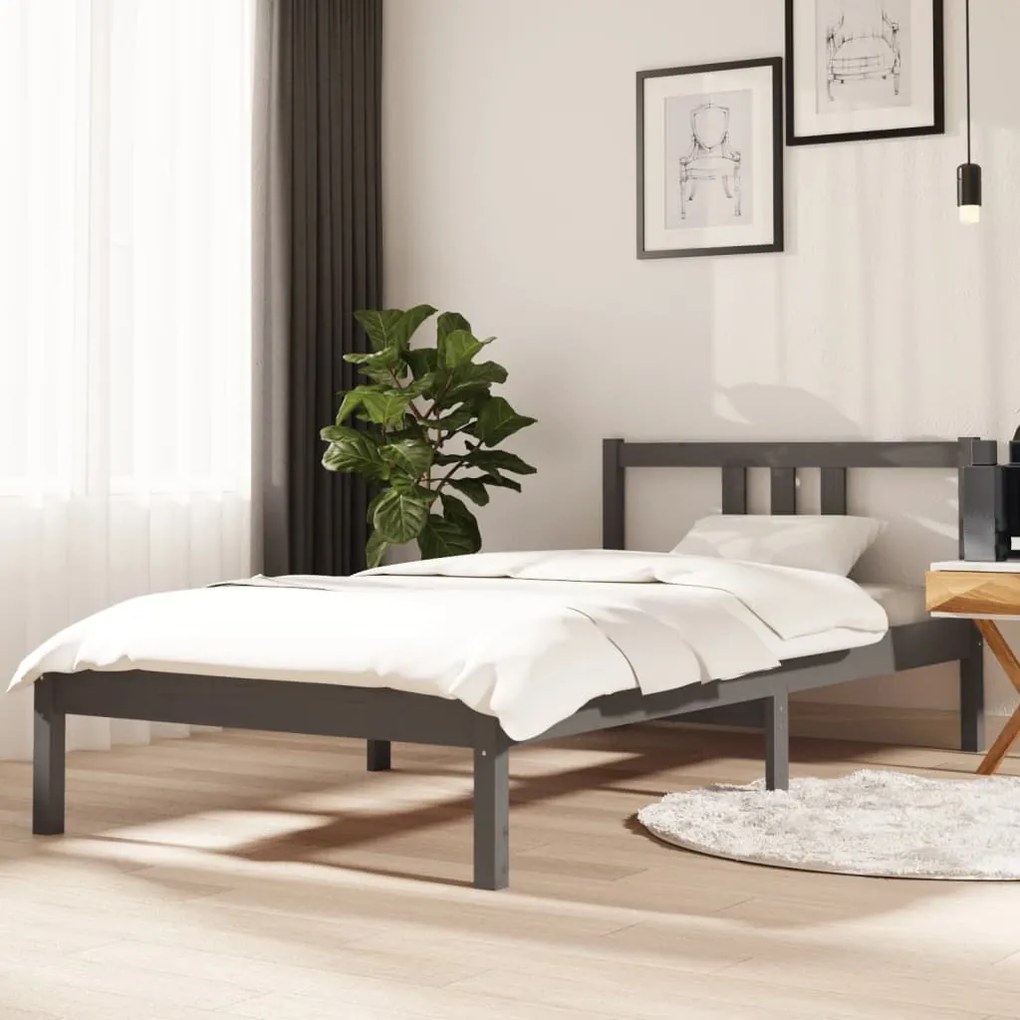 814851 vidaXL Cadru de pat single, gri, 90x190 cm, lemn masiv