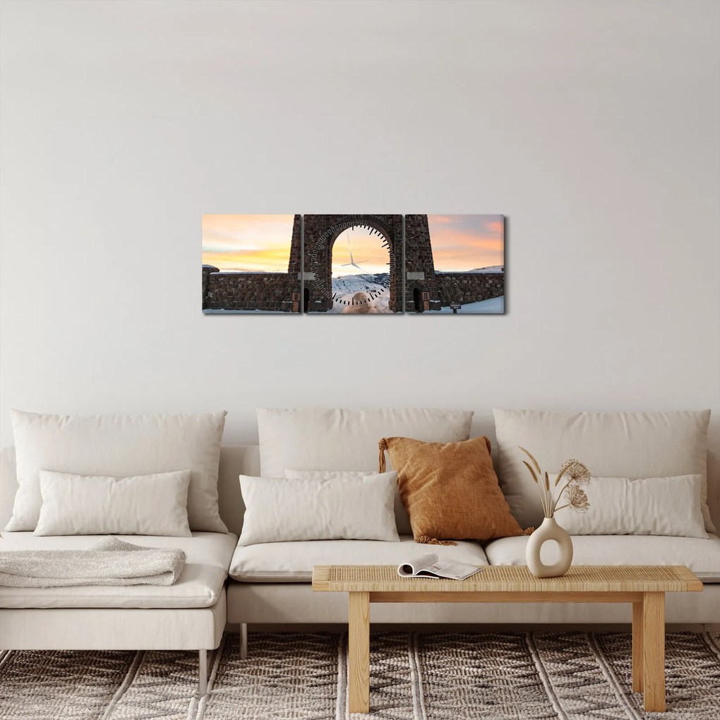 Tablou cu poarta, Yellowstone (cu ceas) (90x30 cm)