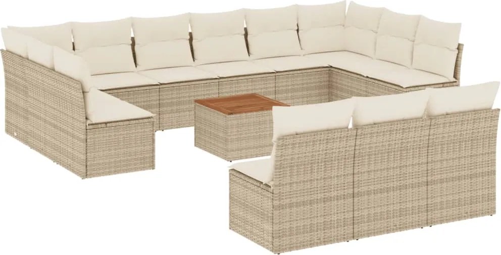 vidaXL Set canapele de grădină, 14 piese, cu perne, bej, poliratan