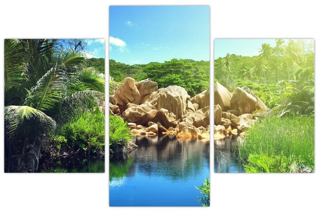 Tablou cu lac în jungla din Seychelles (90x60 cm)