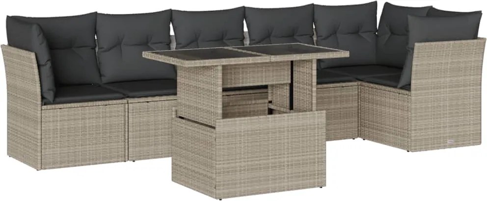 vidaXL Set canapele de grădină cu perne, 7piese gri deschis poliratan