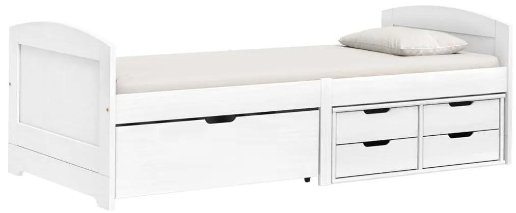353323 vidaXL Pat de zi cu 5 sertare "IRUN", alb, 90x200 cm, lemn masiv pin