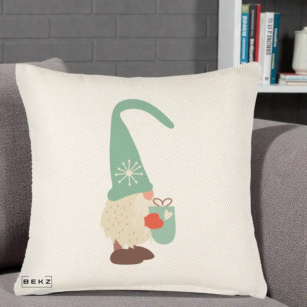 Perna Decorativa Gnom Nordic cu Cana Calda Menta, 40x40 cm, Crem Reliefat, Husa Detasabila, Perna Inclusa, BEKZ®