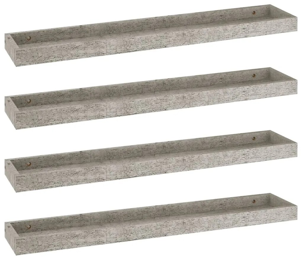 330238 vidaXL Rafturi de perete Loggia, 4 buc., gri beton, 80x15x4 cm, MDF