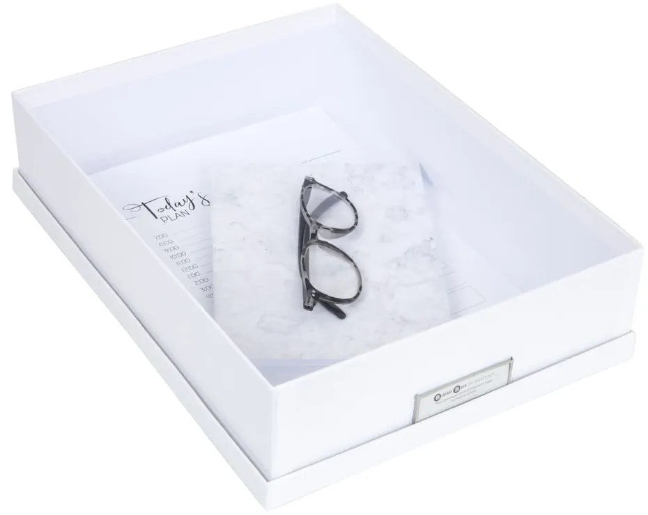 Cutie de depozitare cu etichetă pentru documente Bigso Box of Sweden Oskar, format A4, alb