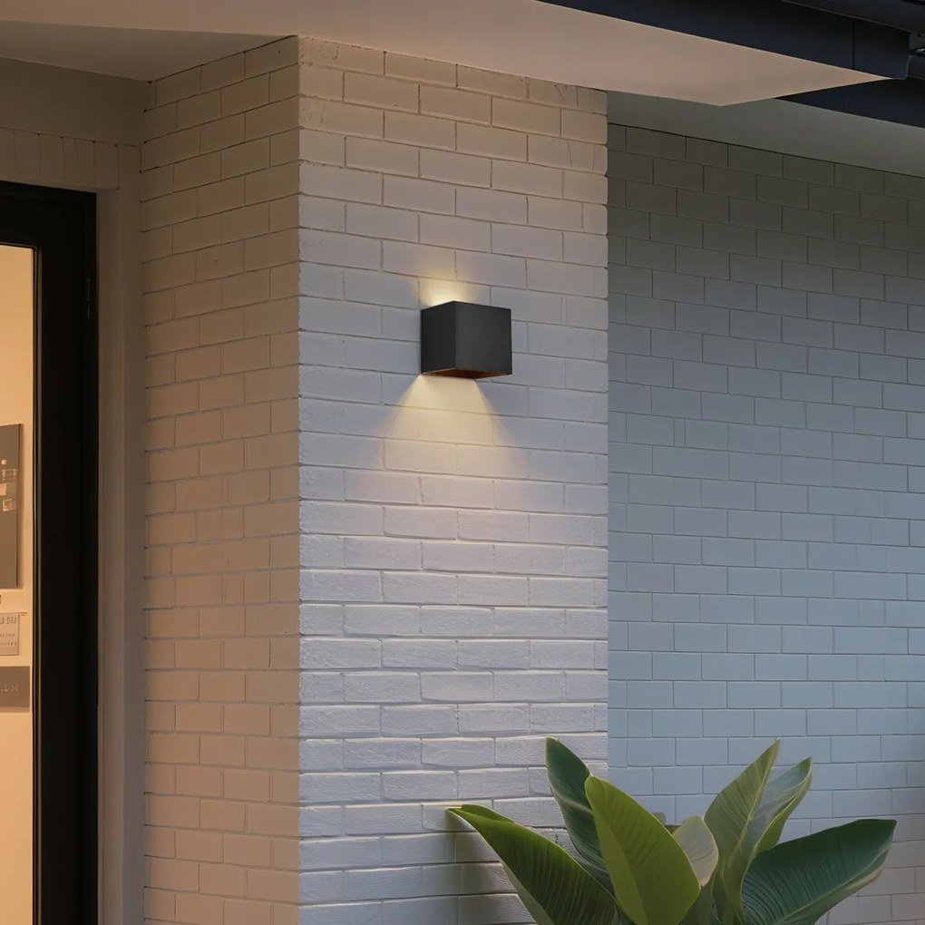 Lampă de perete de exterior neagră, inclusiv LED, cu 2 lumini, IP65, cu lumină reglabilă și solară - Charlene