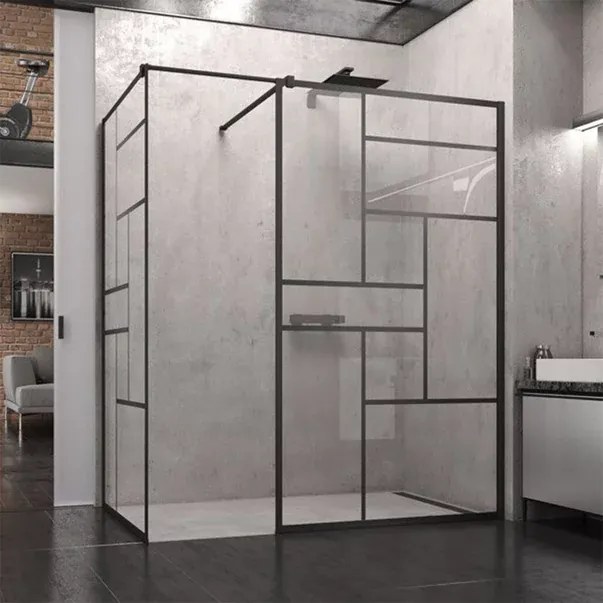Paravan de dus tip Walk-in SanSwiss Easy STR4P Loft 73 negru mat 100x200 cm sticla securizata 8 mm