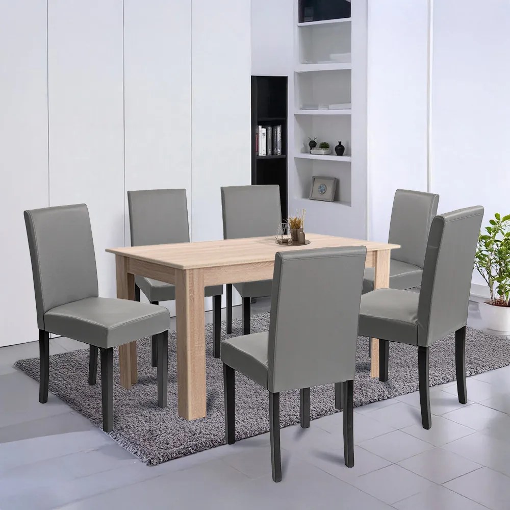 Set de masă Leon 6+1, gri stejar Sonoma