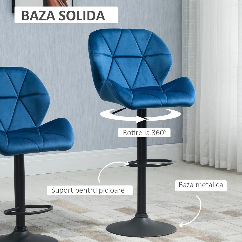 Set 2 scaune de bar, rotative inaltime reglabila, catifea albastra, 51.5x57.5x93-114.5 cm HOMCOM | Aosom RO