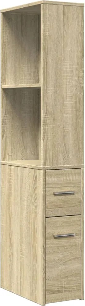 vidaXL Dulap de baie îngust cu roți, stejar sonoma, lemn prelucrat