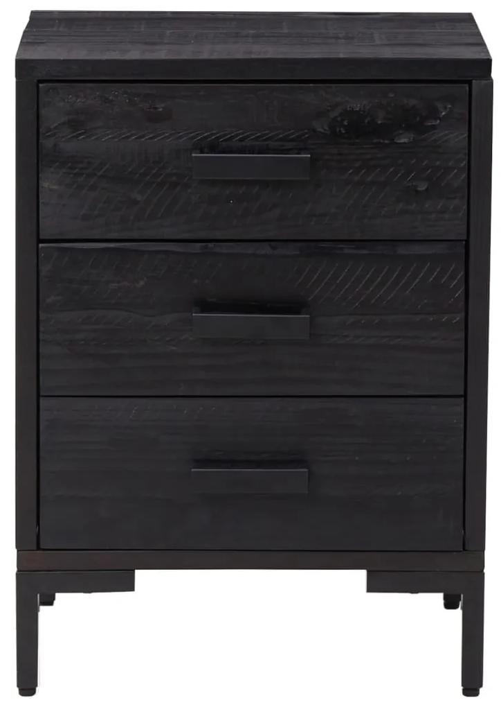 Noptiere, 2 buc., negru, 36x30x54 cm, lemn masiv de pin