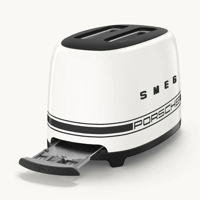 Prajitor de paine SMEG 50's Style Porsche TSF01PCWEU, 950 W, 2 felii, 6 trepte, Tava pentru firimituri, Cablu integrat, Otel inoxidabil, Alb
