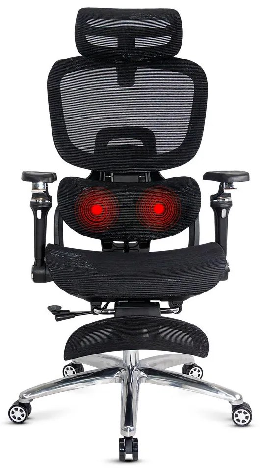 Scaun ergonomic de birou negru rezistent 150 kg din mesh cu suport lombar cu masaj și încălzire SYYT 9521