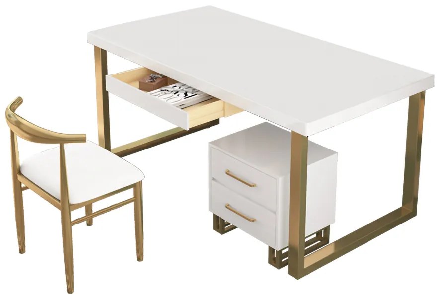 Birou dreptunghiular art nouveau alb și auriu DEPRIMO 39386 by Deprimo