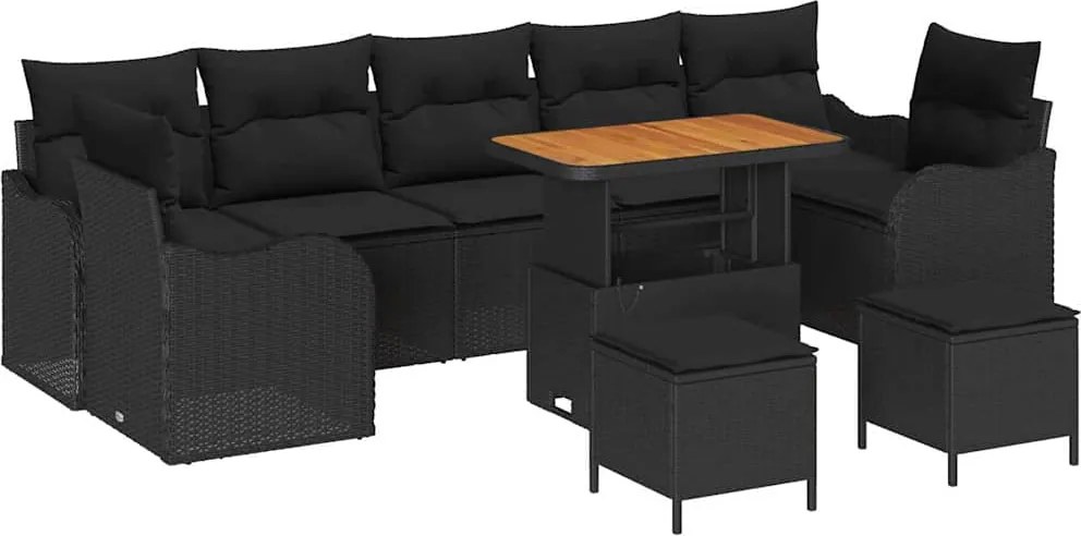 vidaXL Set de canapele pentru grădină cu pernă cu pernă 10 pcs Negru