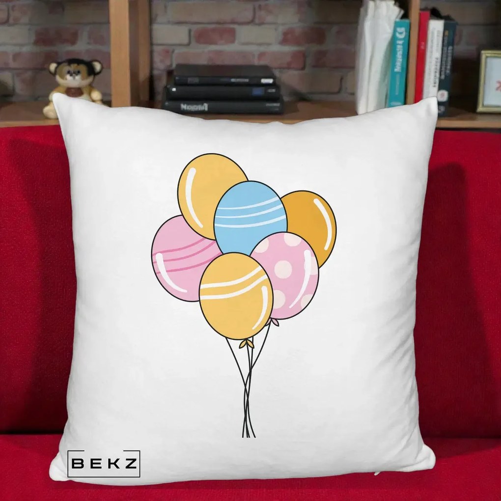Perna Decorativa Baloane Petrecere, 40x40 cm, Alb Pufos, Husa Detasabila, Perna Inclusa, BEKZ®
