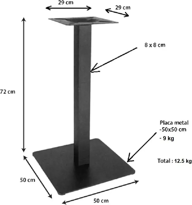 Picioare metalice pentru masa 80x80 cm,negru