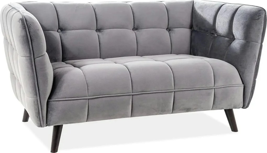 Canapea CASTELLO 2, gri - Bluvel 14, stofa catifelata/lemn, 145x85x78