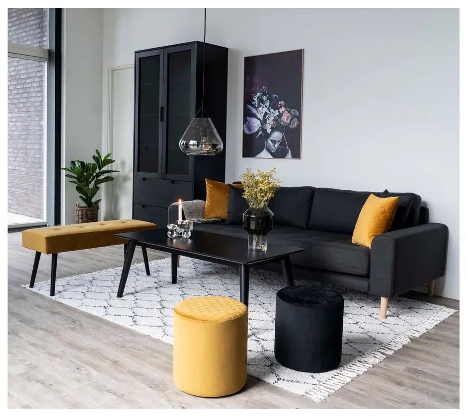 Bancă cu husă din catifea House Nordic Skiby, galben muștar