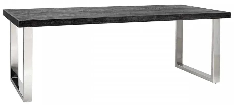 Masa dreptunghiulara cu blat din lemn de stejar Blackbone 77 x 220 x 100 cm gri inchis/argintiu
