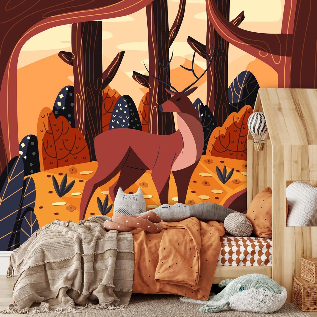 Fototapet - Cerb in pădure,grafic (147x102 cm)