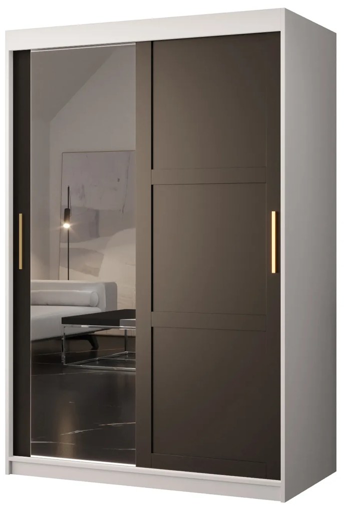 Dulap de haine Riven 2 120 (alb mat + negru mat) (cu oglindă). 1064170