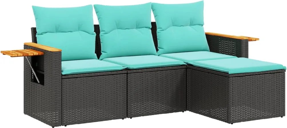 vidaXL Set mobilier de grădină cu perne, 4 piese, negru, poliratan