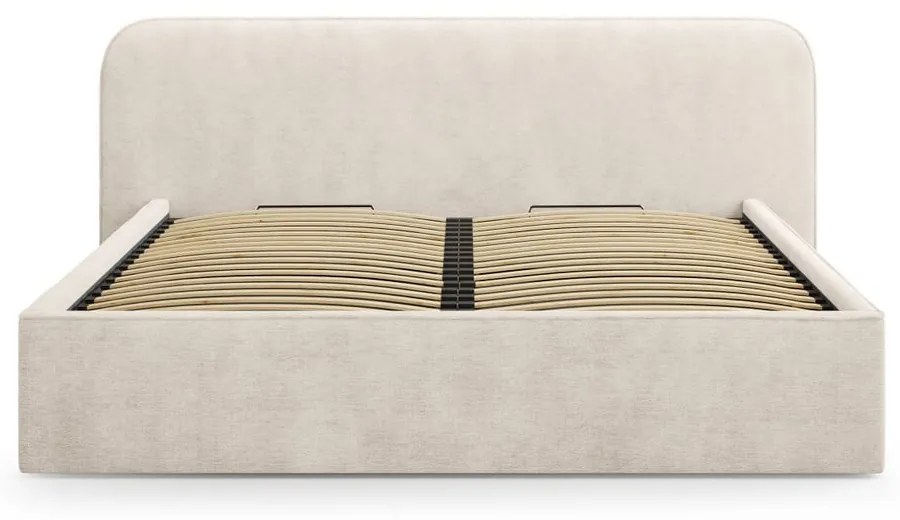 Pat matrimonial bej tapițat cu spațiu de depozitare cu somieră 160x200 cm Elizabeth – Micadoni