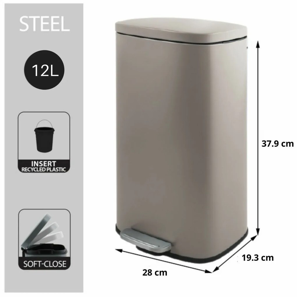 Coș de gunoi cu pedală soft-close Spirella Akira 12 l, gri-maro mat, 12 l