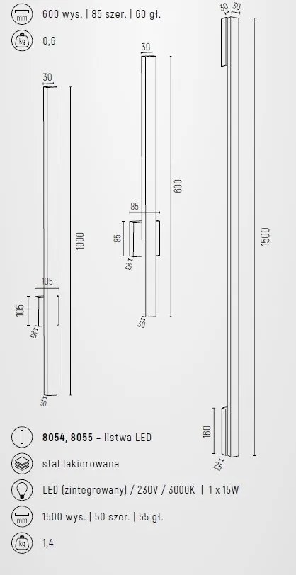 Aplica LED de perete desgin minimalist Asse alb H-150cm