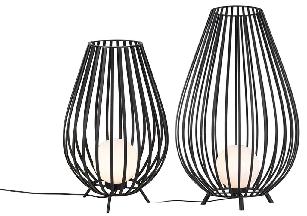 Set de lămpi de podea negre cu opalină 110 cm și 70 cm - Angela