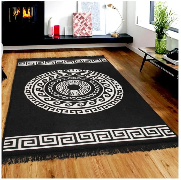 Covor reversibil Cihan Bilisim Tekstil Mandala, 120 x 180 cm, bej-negru