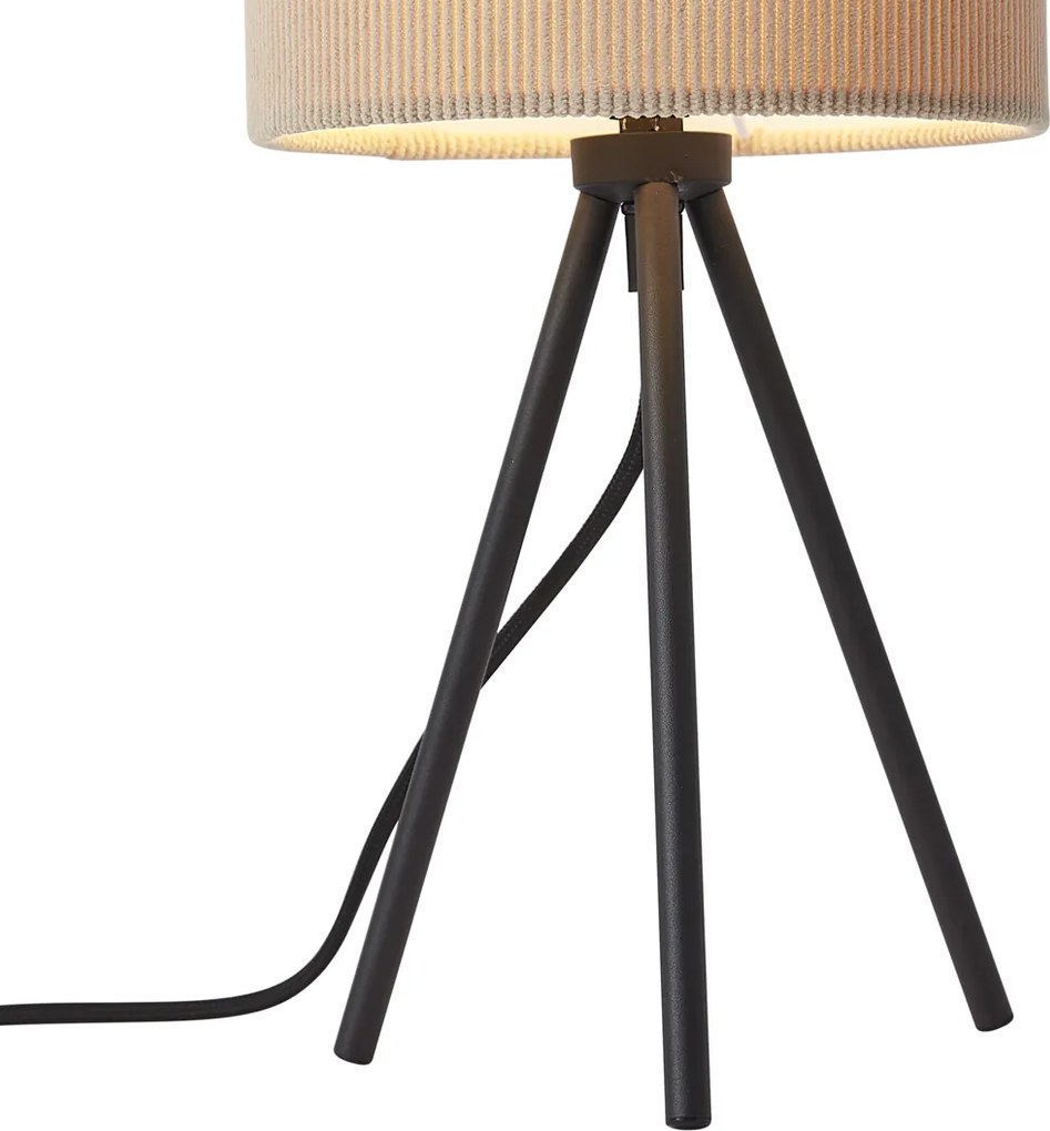 Lampă de masă modernă tip trepied, culoarea taupe, cu abajur de catifea - Luz