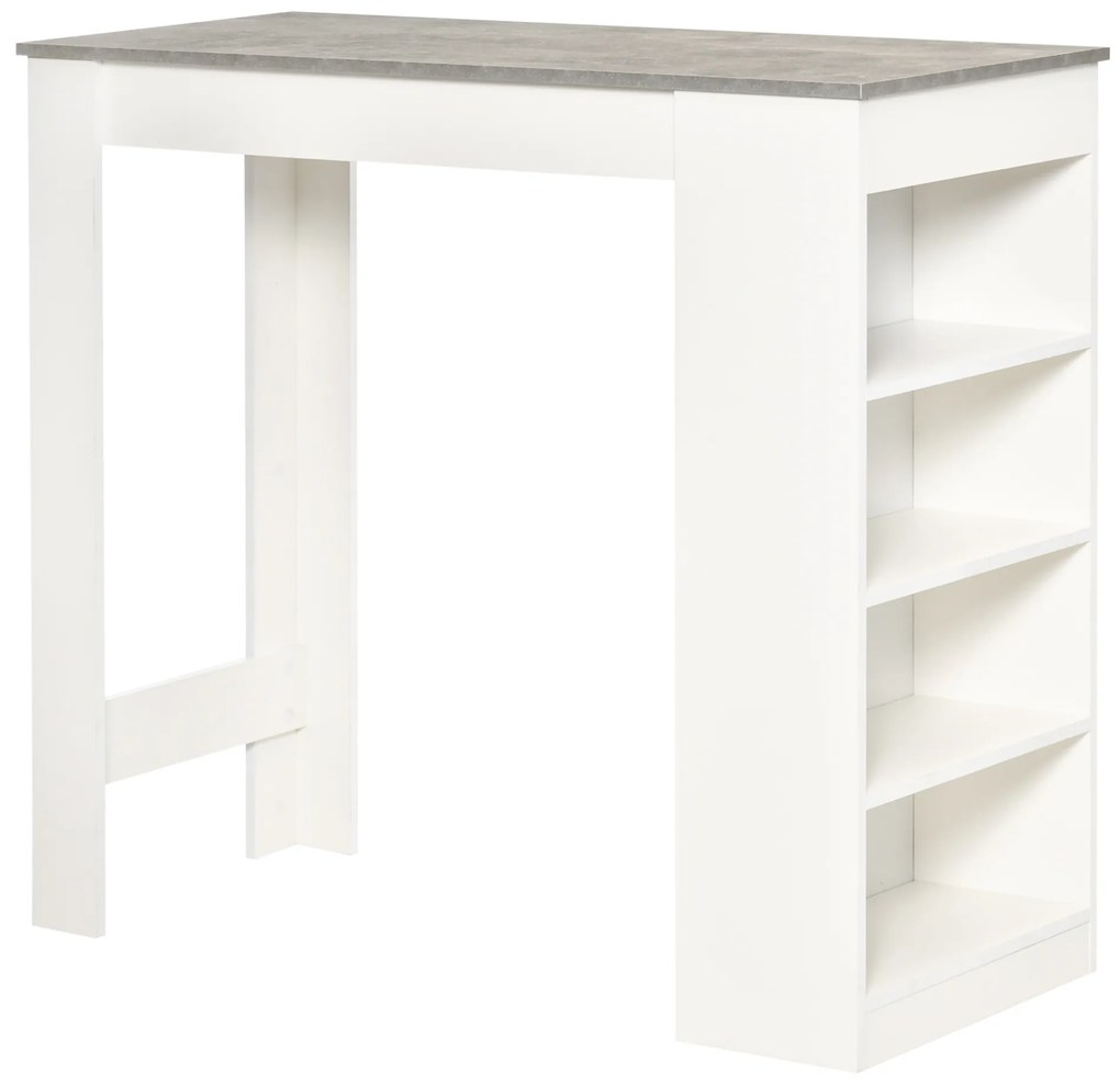 HOMCOM Masă de Bar Masă Înaltă Tip Bistró de Bucătărie cu Raft de 4 Nivele Stil Modern din Melamină pentru Dining Sufragerie 115x50x102,7 cm Alb și Gri | Aosom Romania