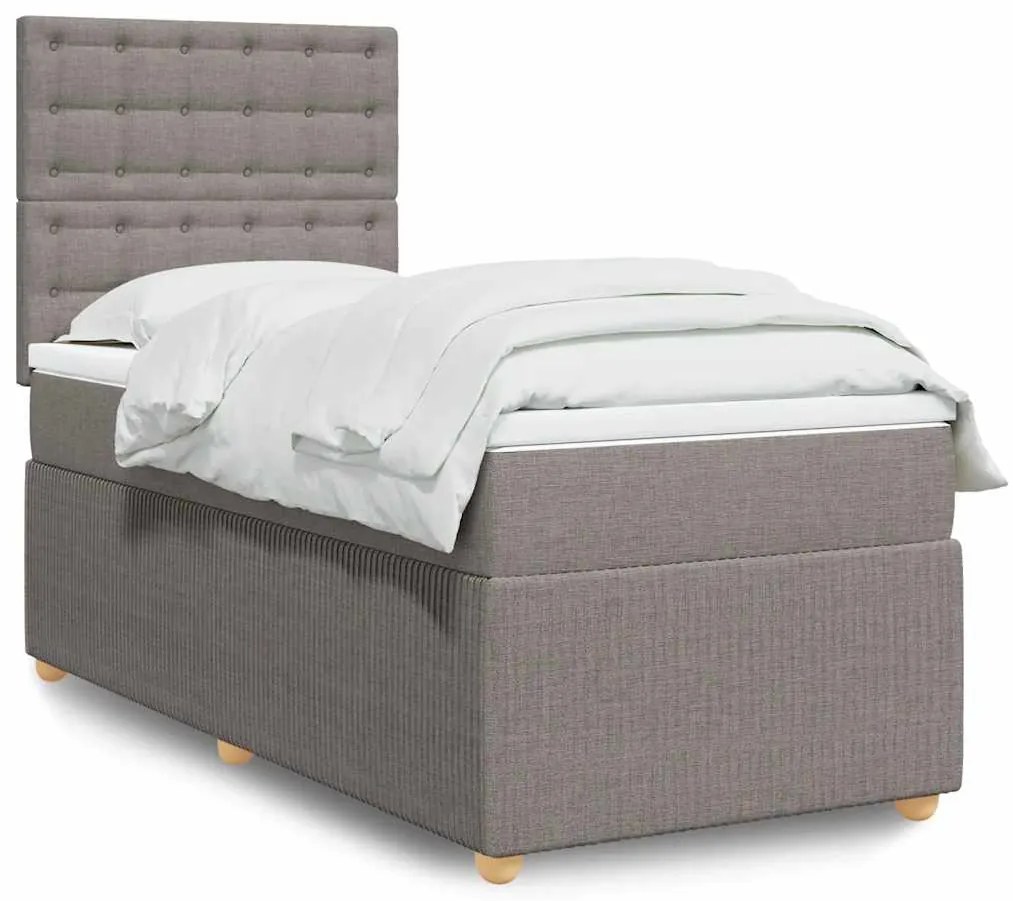 vidaXL Pat box spring cu saltea, gri taupe, 100x200 cm, textil