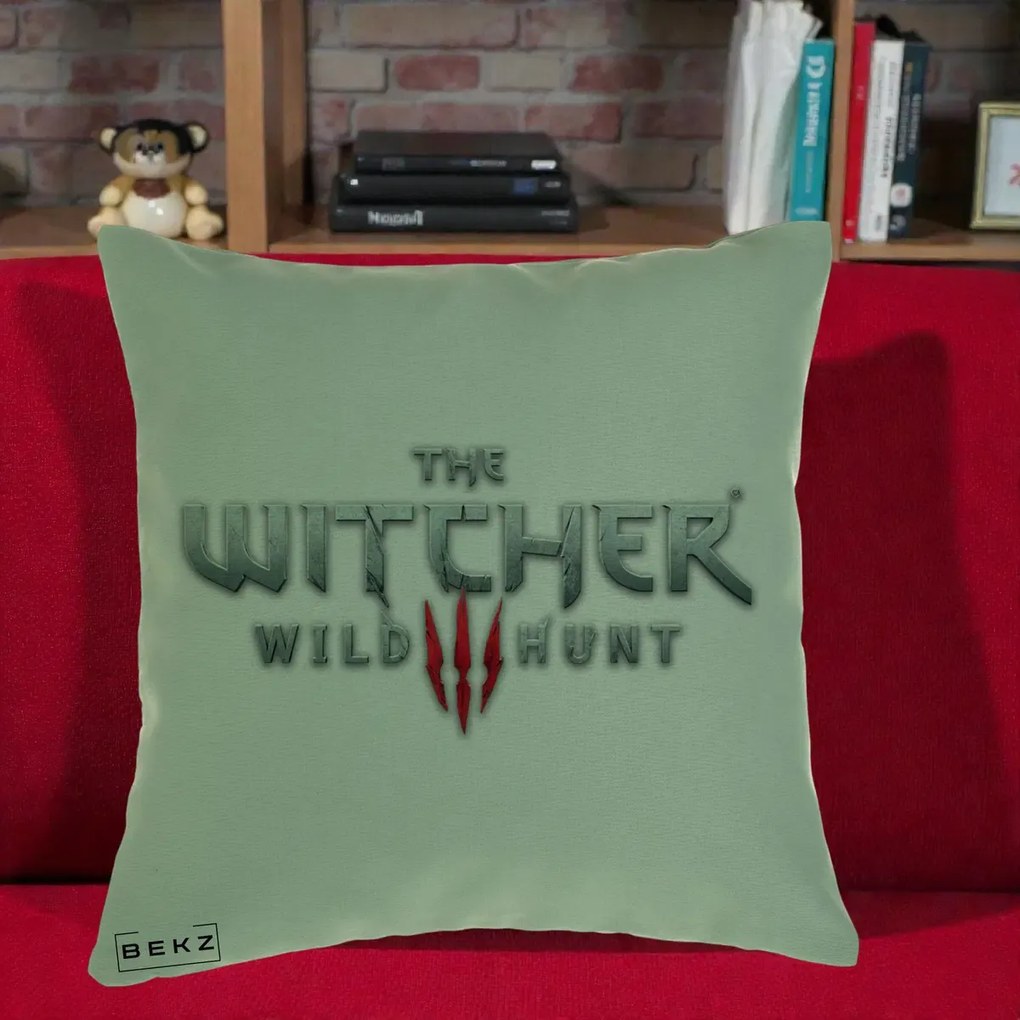 Perna Personalizata The Witcher 3 Wild Hunt, 40x40 cm, Verde, Husa Detasabila, Perna Inclusa, BEKZ®
