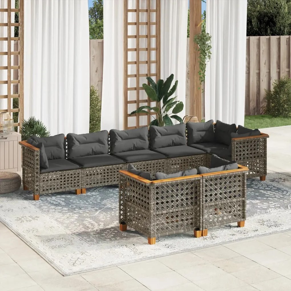 vidaXL Set canapele de grădină cu perne, 8 piese, gri, poliratan