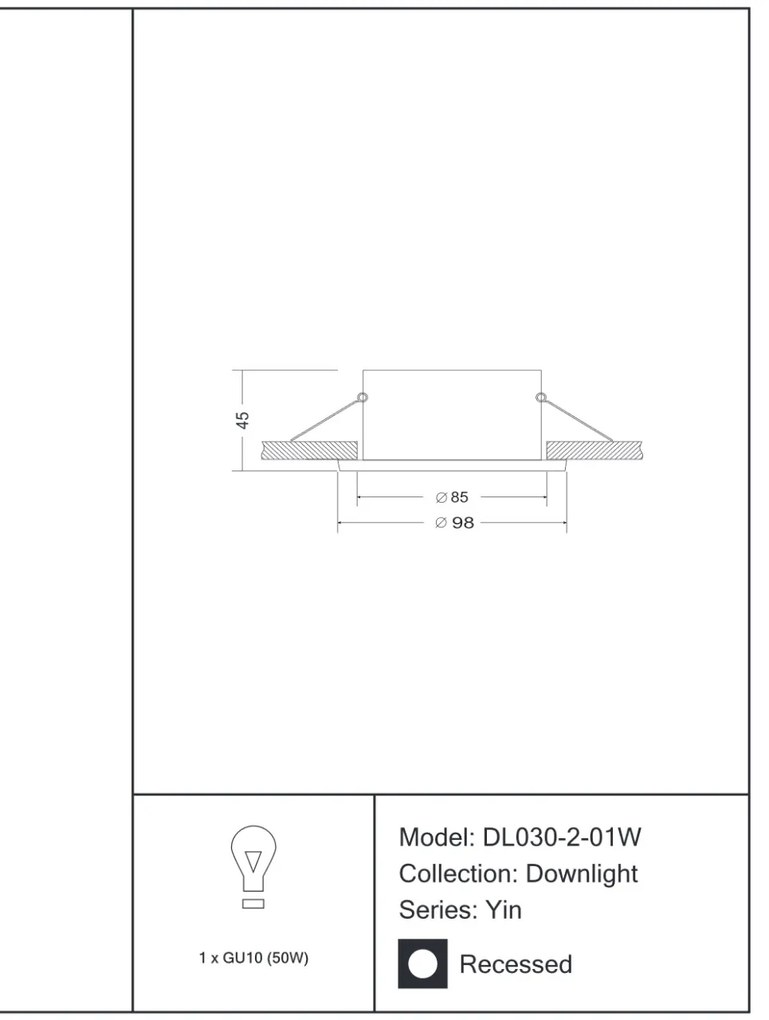 Spot incastrabil de tavan/plafon Yin MYDL030-2-01W