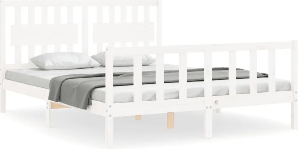 vidaXL Cadru de pat cu tăblie, alb, king size, lemn masiv
