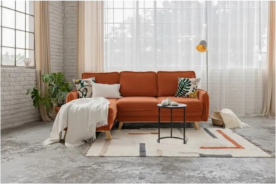 Colțar portocaliu extensibil cu tapițerie din catifea reiată (cu colț variabil) Tori – Bonami Selection