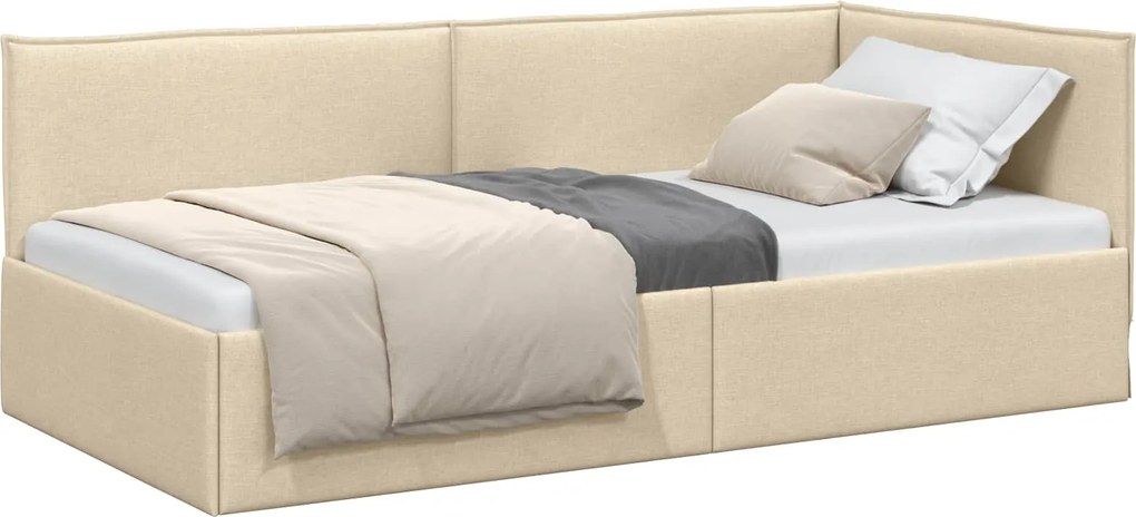 vidaXL Cadru de pat colțar cu headboard Crem 80 x 200 cm țesătură
