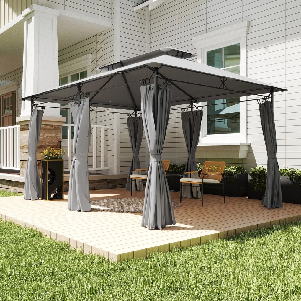 Outsunny Pavilion de Grădină cu Acoperiș Dublu, 397x297x265 cm, Alb Crem | Aosom Romania