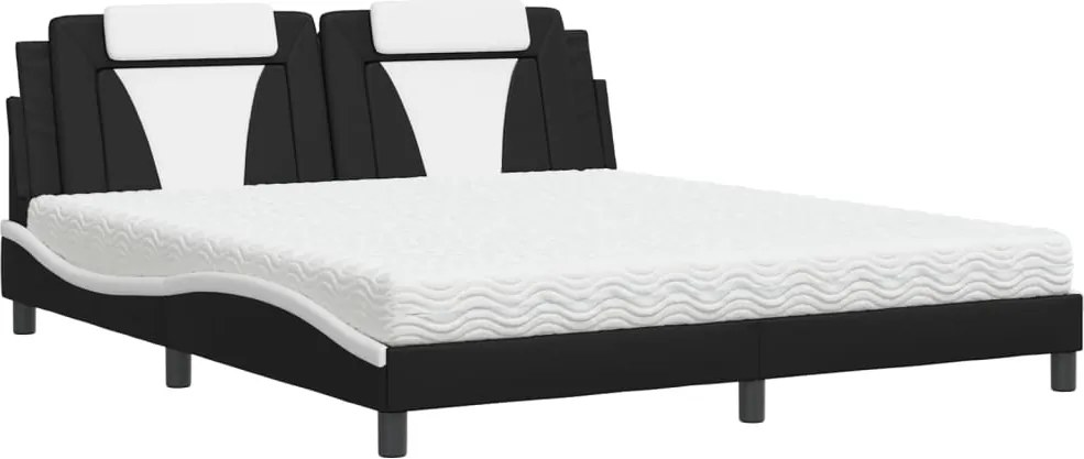 vidaXL Pat, Viana, cu saltea, alb și negru, 180x200 cm, piele ecologică