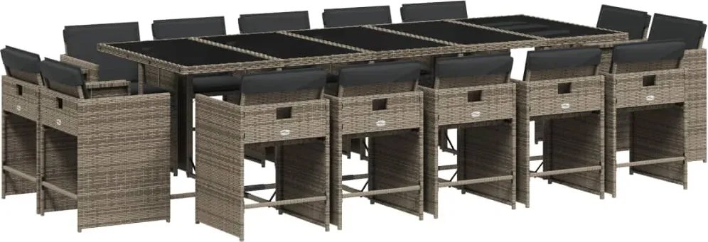 vidaXL Set mobilier de grădină cu perne, 15 piese, gri, poliratan