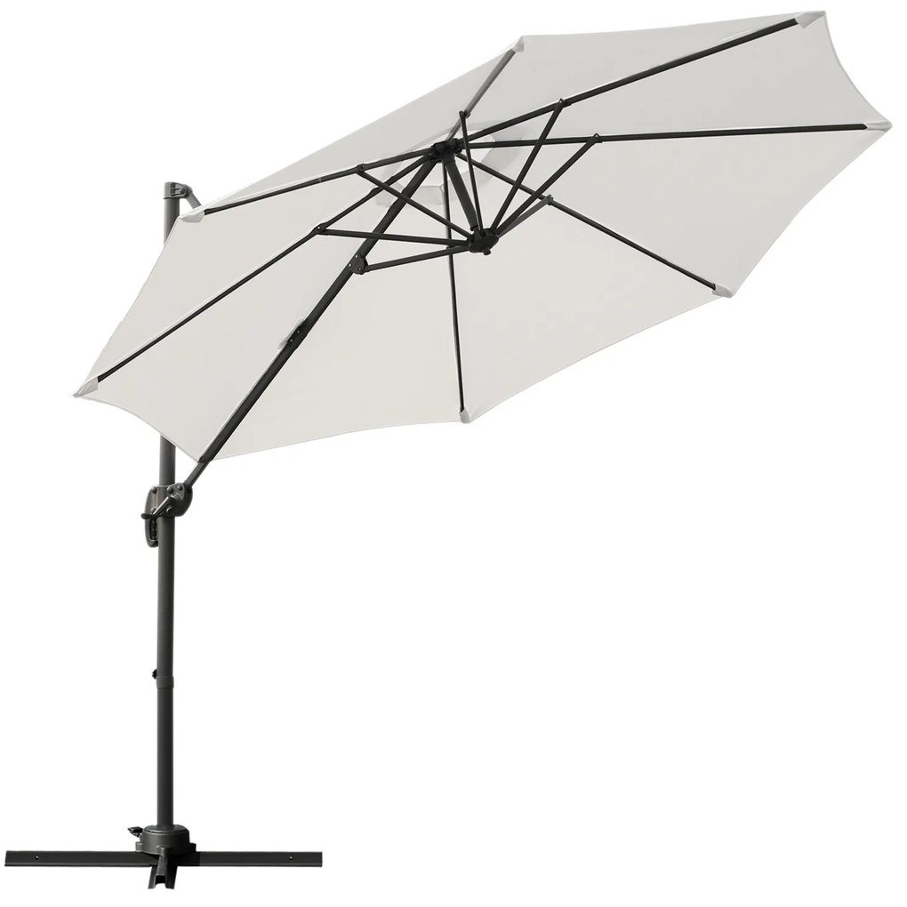Outsunny Umbrela de Gradina Descentralizata, Unghi Reglabil 360 ° Rotativa in Poliester, Alb Crem, Φ294x248cm