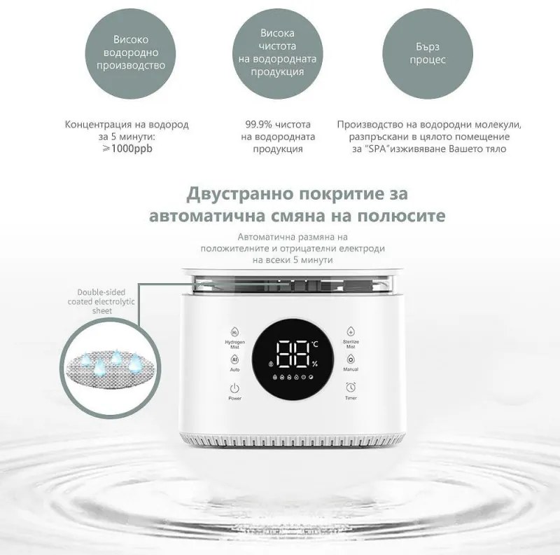 Umidificator de aer si sterilizator 2in1 Atractiv BREEZE, Pana la 40 m², 8 l, 360ml/h, 3 trepte, Ecran tactil, Ceata de apa si sterilizare, Alb
