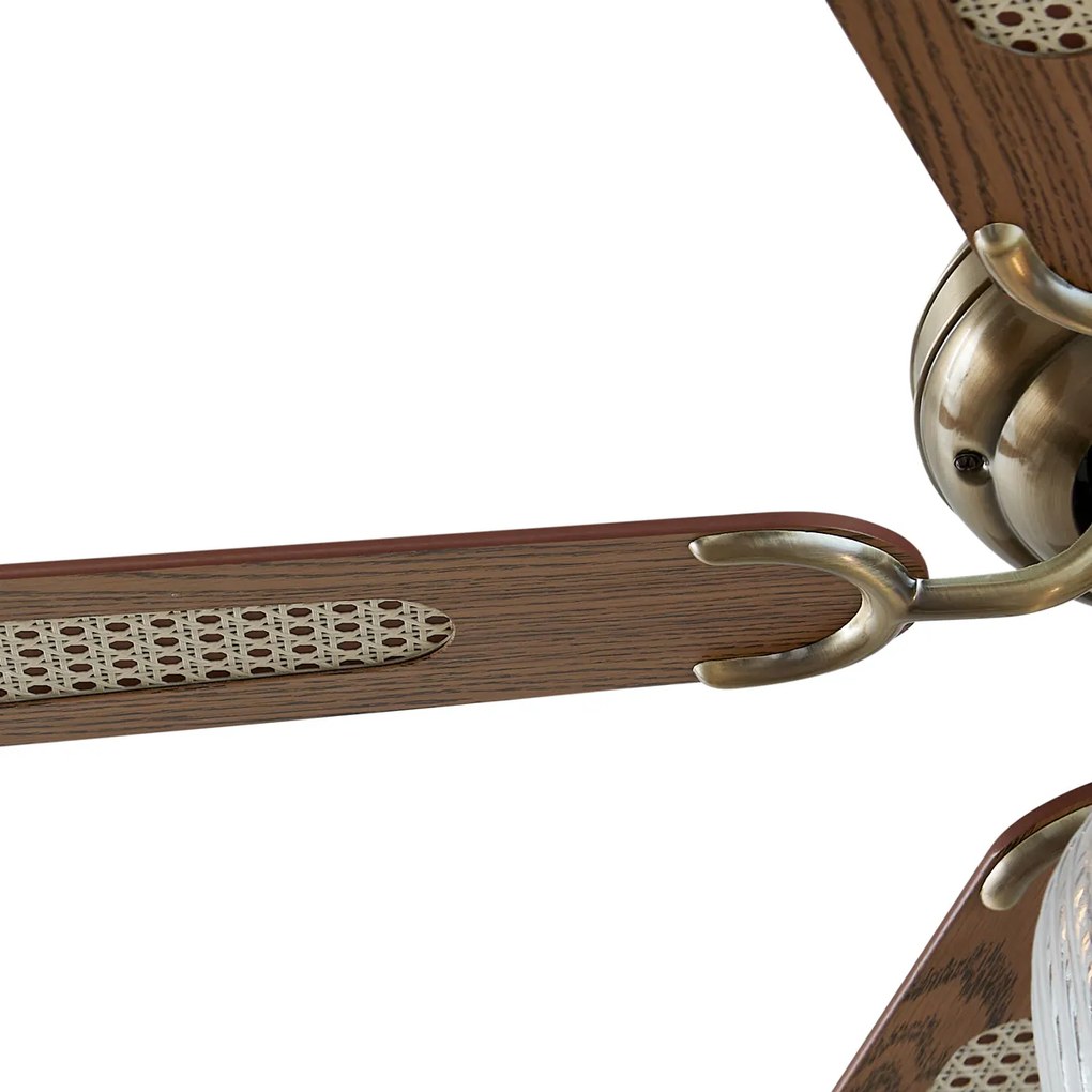 Ventilator de tavan din alamă cu lemn 107,5 cm cu comutator cu lanț - Mistral Karel