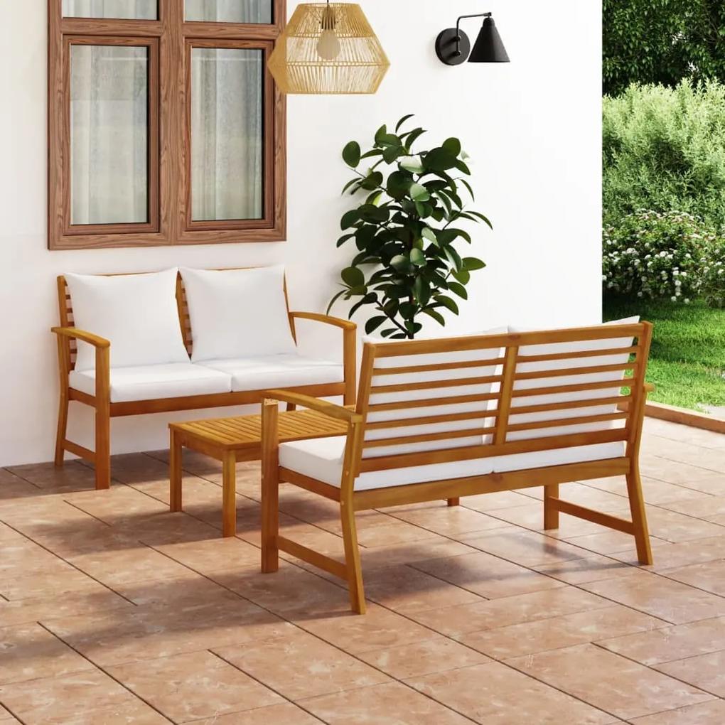 3057788 vidaXL Set mobilier de grădină, cu perne, 3 piese, lemn masiv acacia