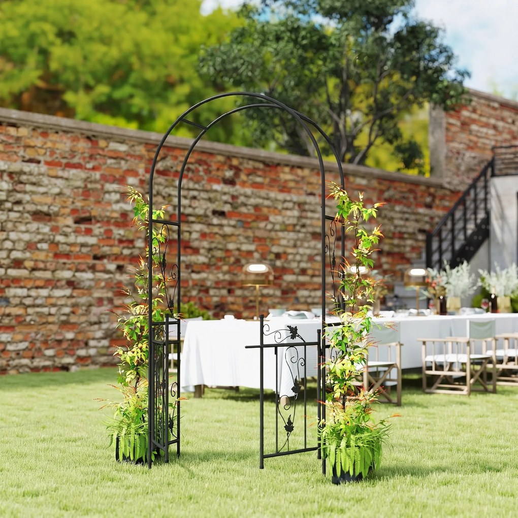 Outsunny Arc de Grădină cu Poartă și Grilaj pentru Plante Cățărătoare, 2,2x1 m, Negru | Aosom Romania