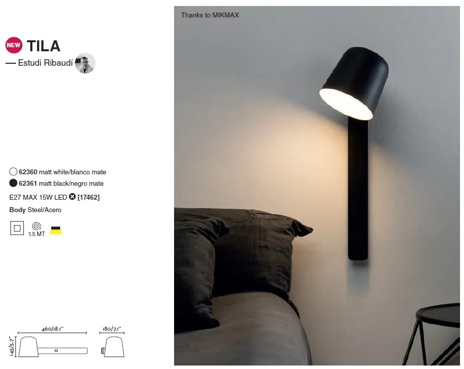 Aplica de perete stil nordic minimalist TILA alba 62360